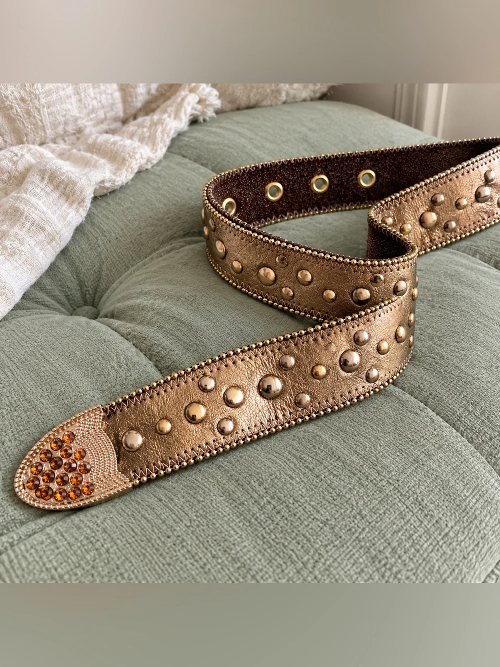 Y2K Brown Rhinestone Studded Wide Statement Belt